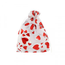 Organza Jewellery Bag 7x9cm heart - White-red